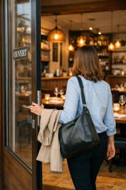 Personne féminine qui entre dans un restaurant 