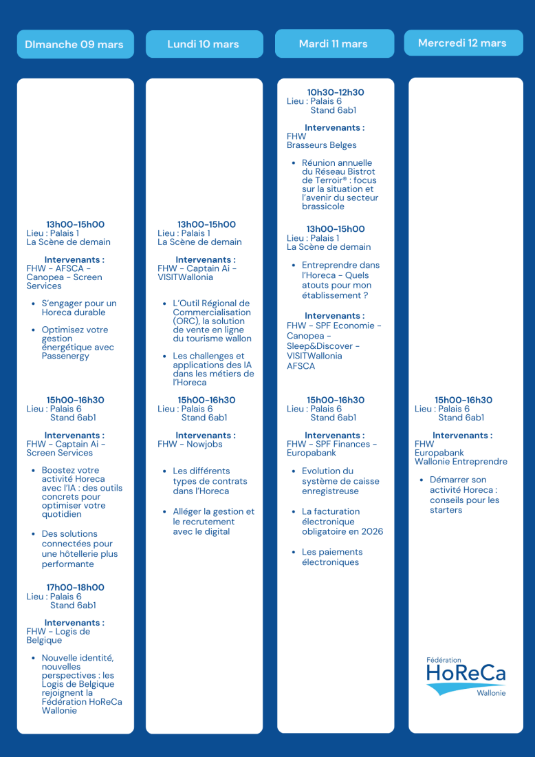 Programme de la Fédération HoReCa Wallonie