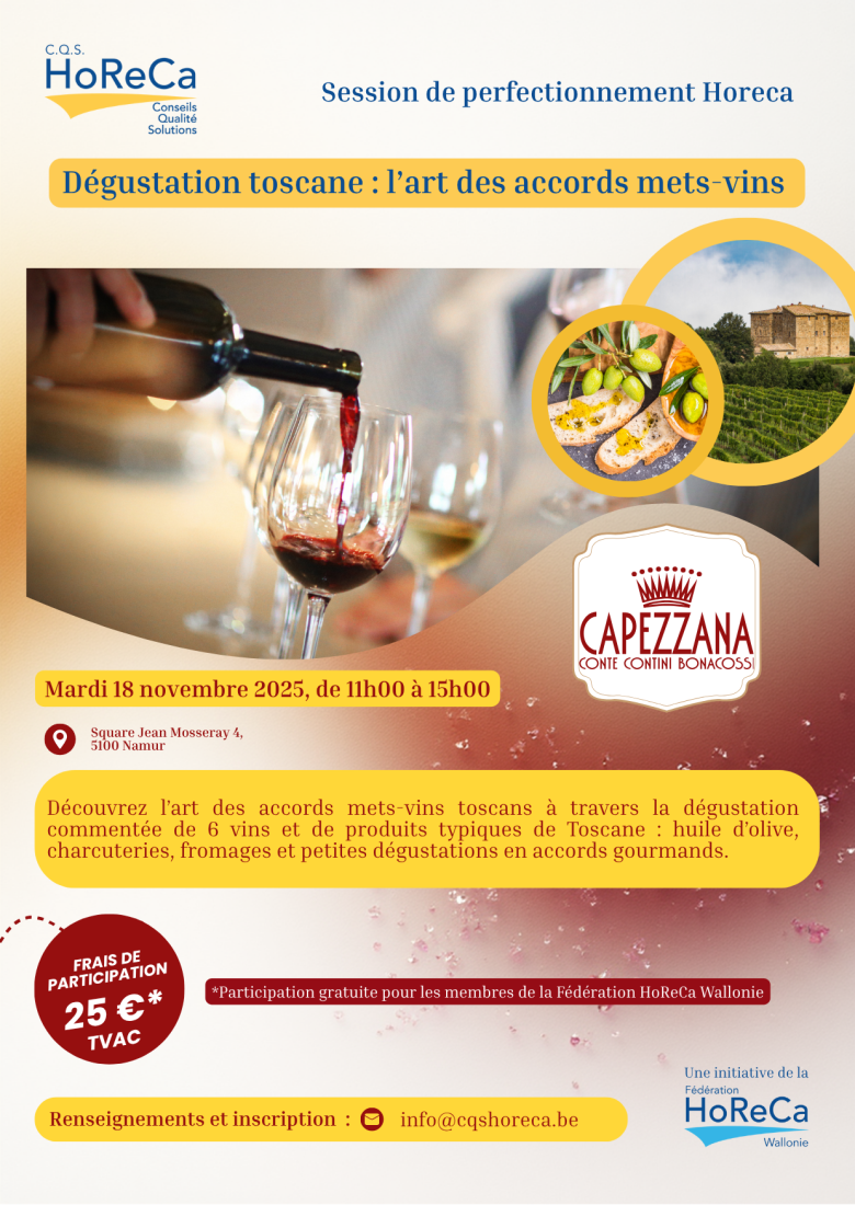 Affiche avec verres de vins et images de la toscane