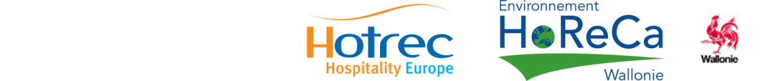 bannière avec logos de l'Hotrec, la cellule environnement de la Fédération HoReCa Wallonie et le Coq wallon
