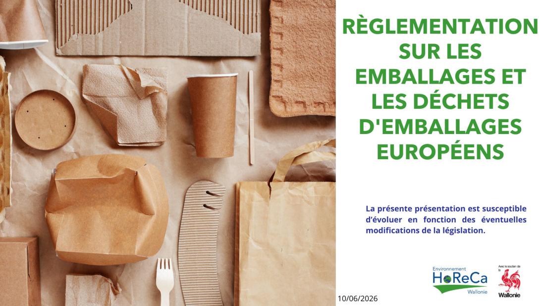 Présentation sur la réglementation européenne des emballages et déchets d’emballages illustrée par des emballages en papier et carton.